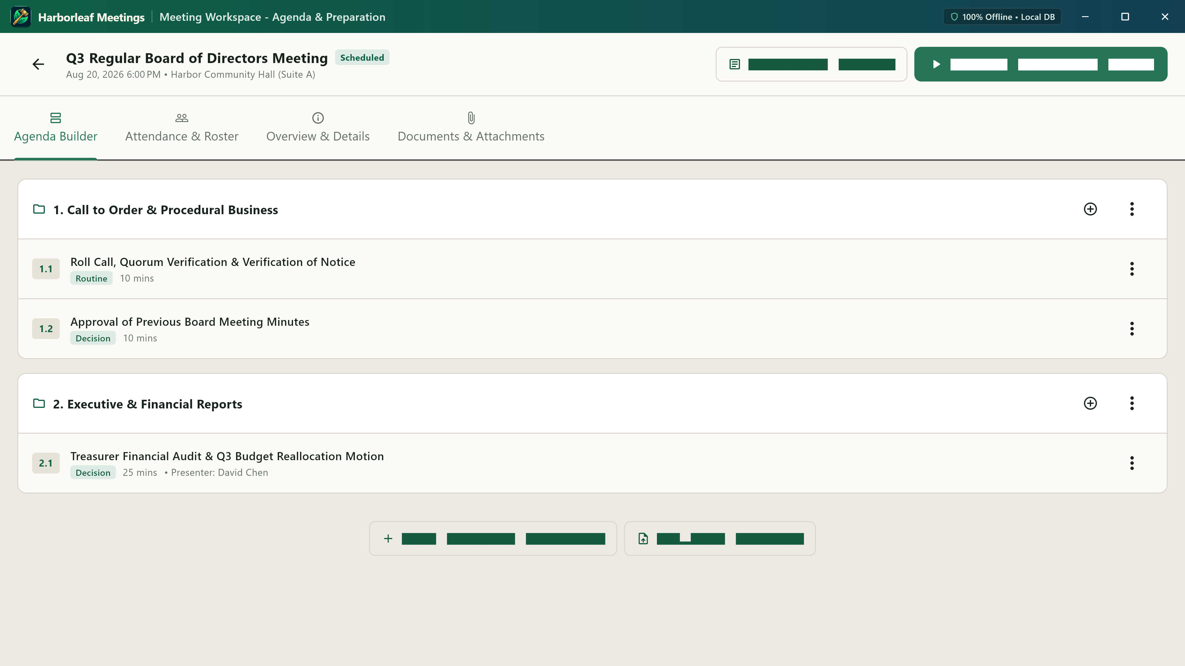 Harborleaf Meeting application workspace