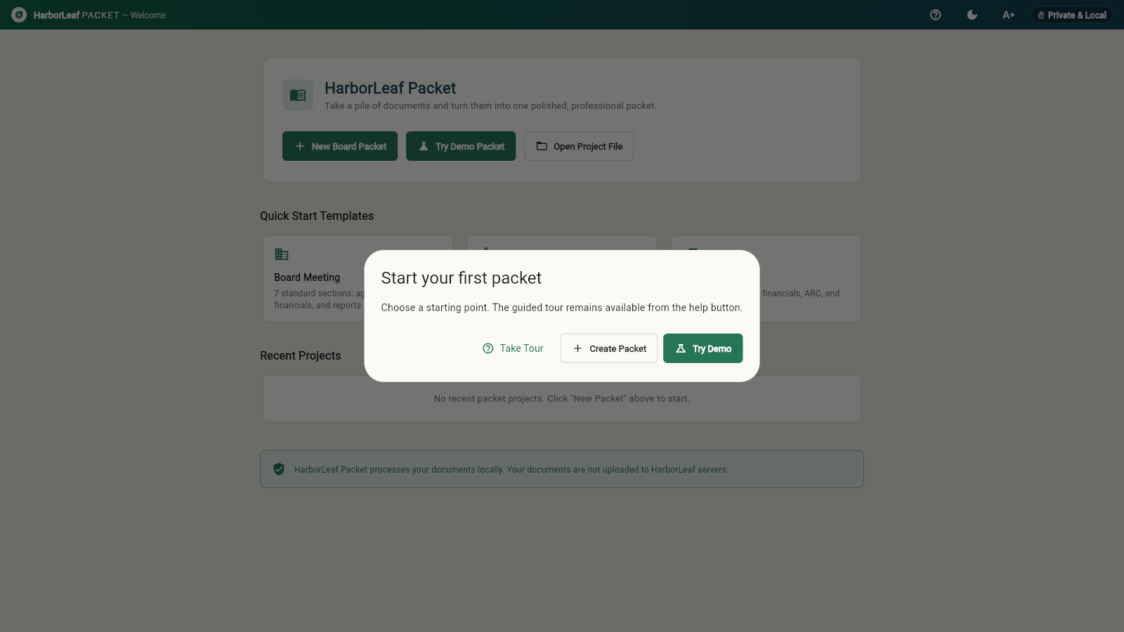 Harborleaf Packet application workspace
