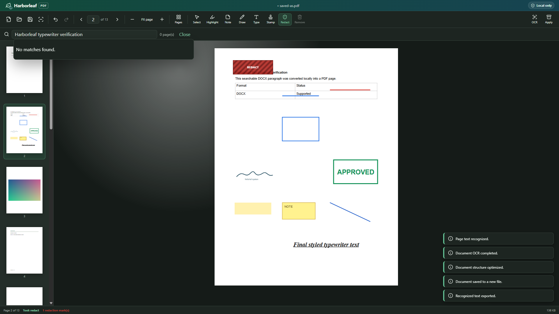 Harborleaf PDF application workspace